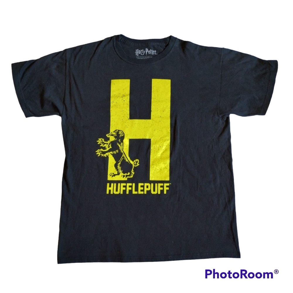 Harry Potter Hufflepuff Black & Yellow Distressed Badger T-shirt Size Large